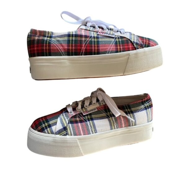 Superga Tartan Plaid Platform Sneaker 7.5 - Picture 1 of 8